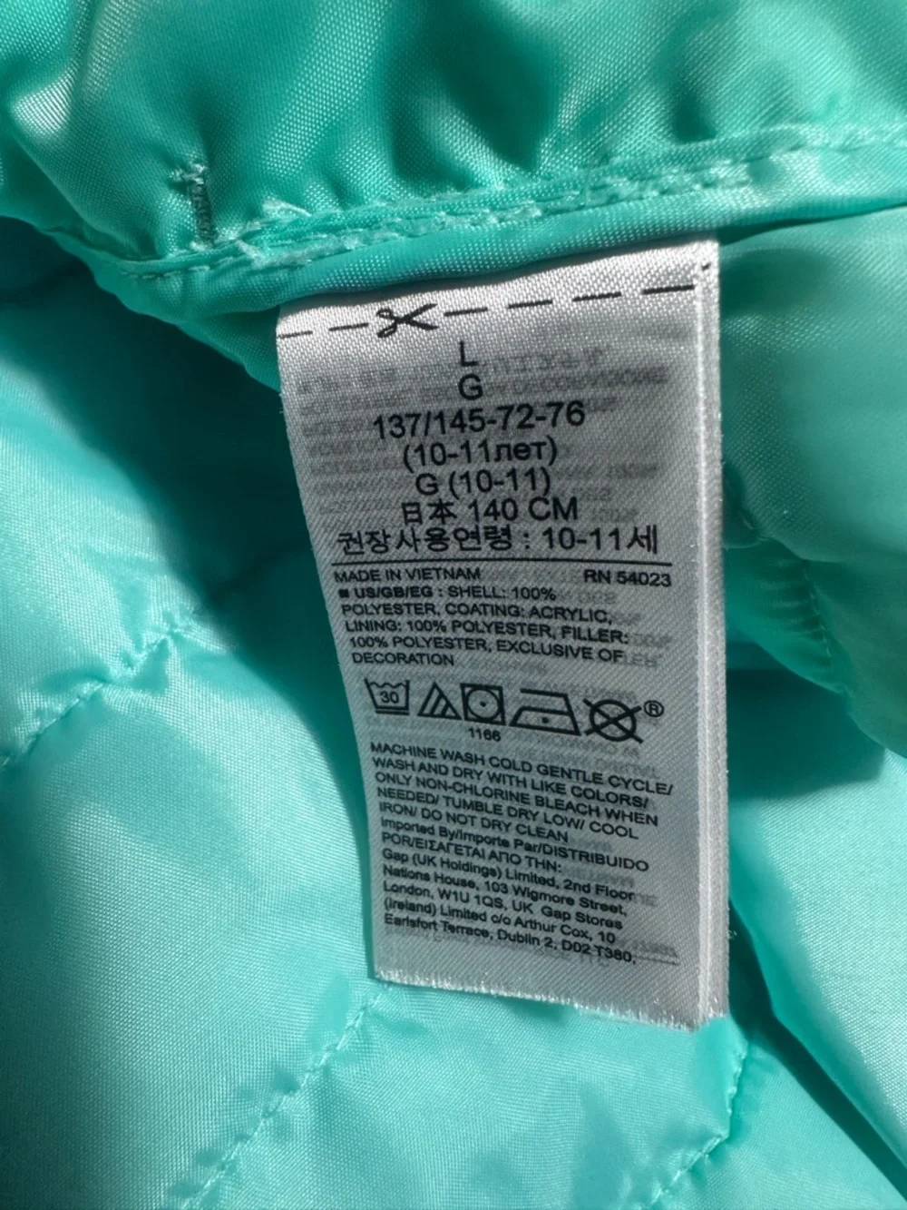 GAP aqua hooded mid weight puffer coat jacket girls large
